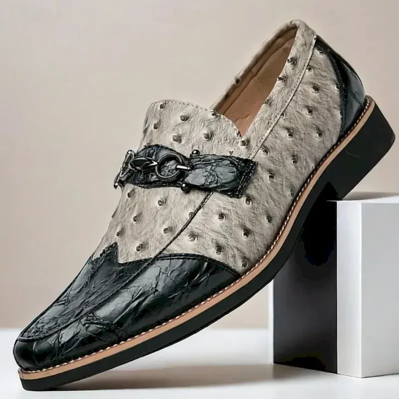 abaykc1737026646791.webp Men's Brown Faux Suede Loafers with Ostrich Pattern – Stylish Slip-On Shoes for Formal and Casual Occasions 2025 - Image 1