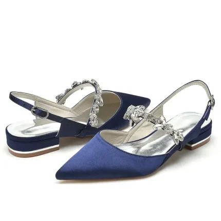 Women's Wedding Shoes Bridal Shoes Crystal Flat Heel Pointed Toe Luxurious Satin Ankle Strap Wine Black White 2025 - Image 6