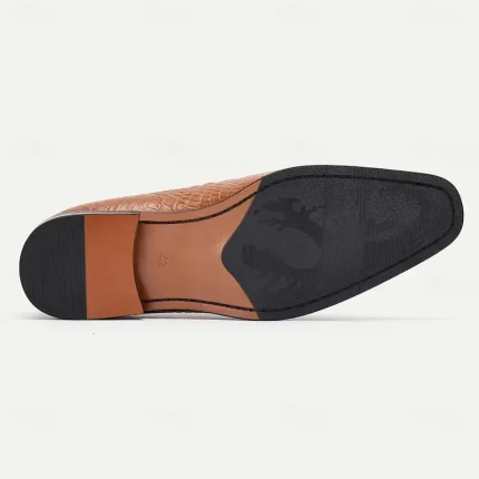 Men's Oxfords Crocodile Pattern Leather Shoes in Cognac - Elegant for Business and Kentucky Derby 2025 - Image 6