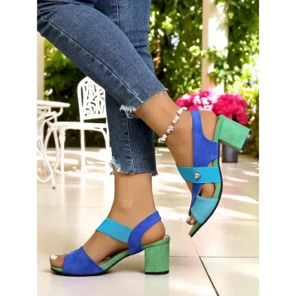 Women's Colorblock Chunky Heel Sandals with Elastic Cross Straps, Artistic Retro Style for Summer Parties, Courtyard Events and Cruise Vacations 2025 - Image 4
