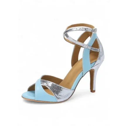 Blue and Silver Metallic Strappy Dance Sandals for Women – High Heel, Adjustable Crisscross Design, Ideal for Dance Performances 2025 - Image 5
