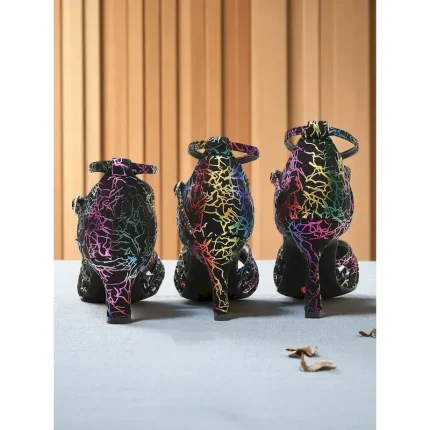 Women's Professional Satin Dance Sandals with Rainbow Cracked Design and Adjustable Ankle Strap for Ballroom and Latin Dance 2025 - Image 5