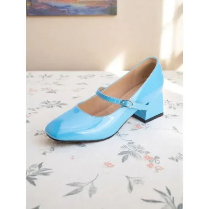 Women's Vintage Light Blue Patent Mary Jane Block Heels – Retro 1950s Style Dress Shoes for Teens and Ladies, Ideal for Parties, School Events, and Ev - Image 5