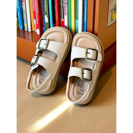 Girls' Beige Double Buckle School Sandals – Comfortable Slip-Resistant Shoes for Back to School and Everyday Use 2025 - Image 4