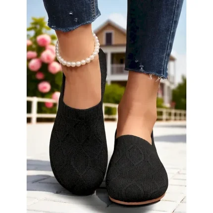 Women's White Slip-On Comfort Sneakers – Breathable Flyknit Wide Toe Flats for Walking, Travel, Gardening & Daily Errands 2025 - Image 3