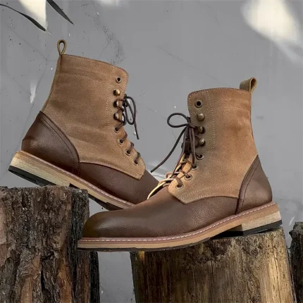 Men's Two-Tone Lace-Up Ankle Boots | Faux Leather and Suede Design for Casual and Outdoor Wear 2025 - Image 5