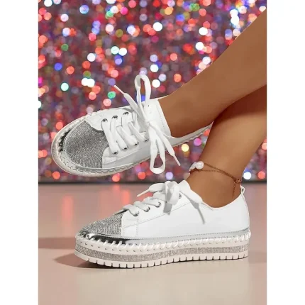 Women's Orange Rhinestone Sneakers - Glitter Lace-Up Casual Party Shoes with Chunky Sole for Nightlife and Club Outfits 2025 - Image 6