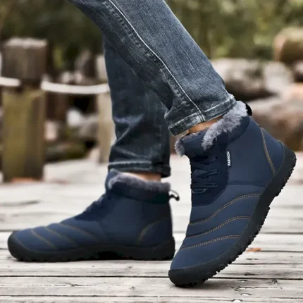 Men's Black Waterproof Winter Snow Boots with Plush Fur Lining, Lace-Up Design, and Anti-Slip Sole – Warm Outdoor Footwear 2025 - Image 4