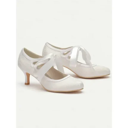Vintage White Lace Bridal Pumps with Satin Ribbon Ties - Elegant Women's Wedding Shoes 2025 - Image 5