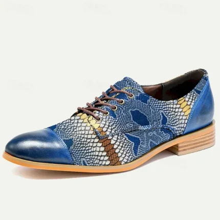 Men's Premium Cowhide Leather Oxford Shoes with Snake Print – Blue Casual Dress Shoes for Formal & Party Occasions 2025 - Image 4