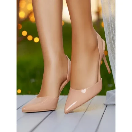 Women's Nude Patent Leather Slingback Stiletto Heels - Pointed Toe High Heel Pumps for Cocktail Parties and Elegant Evening Looks 2025 - Image 4