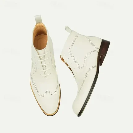 Men's Premium Cowhide White Oxford Boots – Perforated Design, Business Formal Leather Ankle Boots 2025 - Image 5