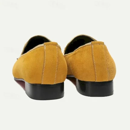 Men's Yellow Leather Loafers with Jeweled Embellishment and Studded Metallic Cap Toe – Premium Cowhide Statement Dress Shoes for Special Occasions 202 - Image 5