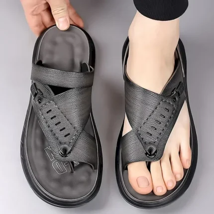 Men's Leather Sandals Slippers & Flip-Flops Retro Walking Casual Daily Vacation Beach Comfortable Slip-on Shoes Yellow Gray 2025 - Image 6