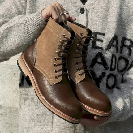 Men's Two-Tone Lace-Up Ankle Boots | Faux Leather and Suede Design for Casual and Outdoor Wear 2025 - Image 6