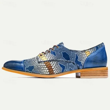 Men's Premium Cowhide Leather Oxford Shoes with Snake Print – Blue Casual Dress Shoes for Formal & Party Occasions 2025 - Image 5