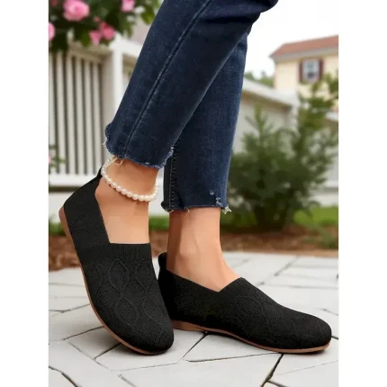 Women's White Slip-On Comfort Sneakers – Breathable Flyknit Wide Toe Flats for Walking, Travel, Gardening & Daily Errands 2025 - Image 5