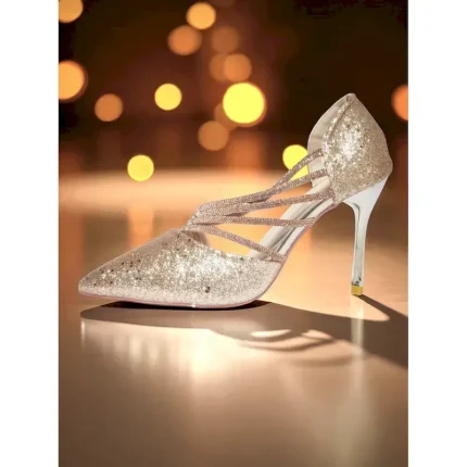 Women's Gold Glitter Pointed Toe High Heels - Strappy Stiletto Party Shoes for Nightlife, Clubs and Evening Events 2025 - Image 6