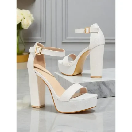 Women's White Glitter Platform Sandals - Open Toe Ankle Strap Block High Heels for Nightlife Party & Clubwear 2025 - Image 5