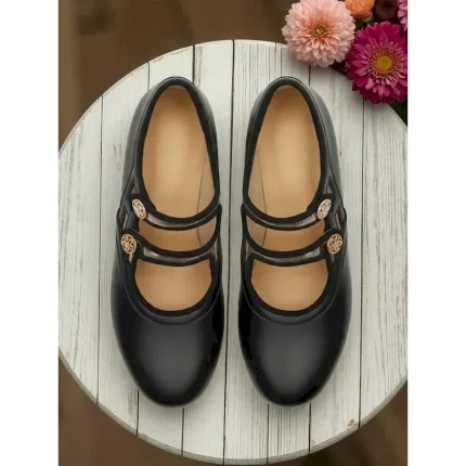 Women's Black 1920s Vintage Heels – Faux Leather Retro Cutout Pumps with Button Detail for Formal Events and Gatsby Party 2025 - Image 3