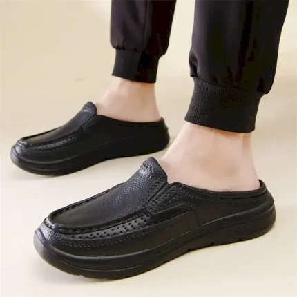 Men's Black Faux Leather Slip - On Loafers, Breathable Perforation & Shock - Absorbing Sole, Comfortable & Stylish for Daily/Work Wear 2025 - Image 3