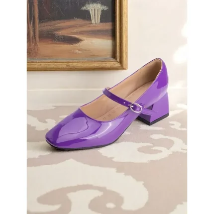 Women's Vintage Light Blue Patent Mary Jane Block Heels – Retro 1950s Style Dress Shoes for Teens and Ladies, Ideal for Parties, School Events, and Ev - Image 3