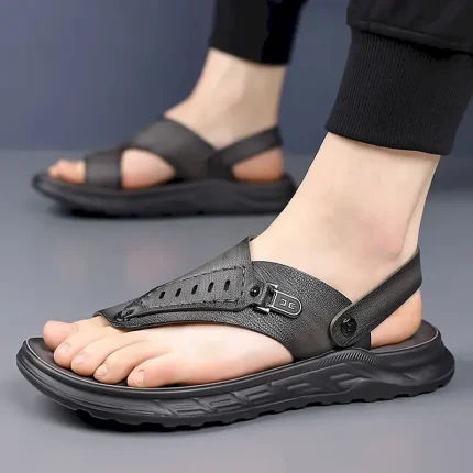 Men's Leather Sandals Slippers & Flip-Flops Retro Walking Casual Daily Vacation Beach Comfortable Slip-on Shoes Yellow Gray 2025 - Image 3