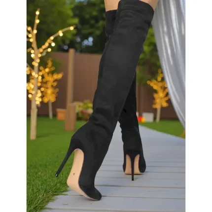 Women's Red Suede Over-the-Knee Boots - Pointed Toe Stiletto High Heels for Night Parties and Christmas Holiday Events 2025 - Image 6