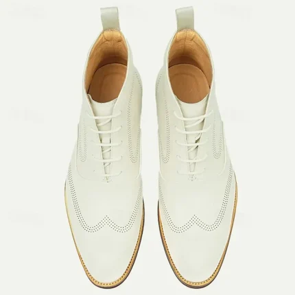 Men's Premium Cowhide White Oxford Boots – Perforated Design, Business Formal Leather Ankle Boots 2025 - Image 3