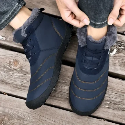 Men's Black Waterproof Winter Snow Boots with Plush Fur Lining, Lace-Up Design, and Anti-Slip Sole – Warm Outdoor Footwear 2025 - Image 3