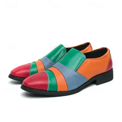 Men's Multicolor Patchwork Slip-On Dress Shoes – Bold Vintage-Inspired Loafers for Parties, Stage Performances & Fashion Events 2025