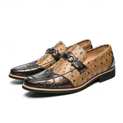 Men's Brown Faux Suede Loafers with Ostrich Pattern – Stylish Slip-On Shoes for Formal and Casual Occasions 2025 - Image 5