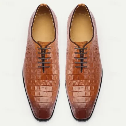 Men's Oxfords Crocodile Pattern Leather Shoes in Cognac - Elegant for Business and Kentucky Derby 2025 - Image 4