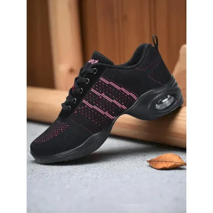 Women's Black Pink Mesh Jazz Dance Sneakers - Lightweight Breathable Professional Hip-Hop Fitness Dance Shoes with Shock-Absorbing Sole for Training a - Image 4