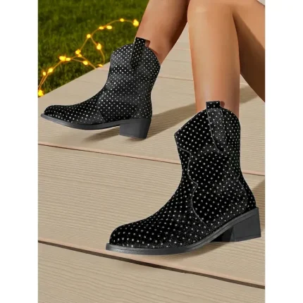Women's Rhinestone Studded Ankle Boots - Sparkly Western Cowboy Style Short Boots for Nightlife Party and Club Outfits 2025 - Image 6