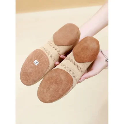 Beige Split Sole Jazz Dance Shoes for Women – Soft Stretch Knit Ballet Flats for Studio Training 2025 - Image 5