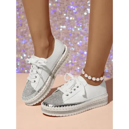 Women's Orange Rhinestone Sneakers - Glitter Lace-Up Casual Party Shoes with Chunky Sole for Nightlife and Club Outfits 2025 - Image 5