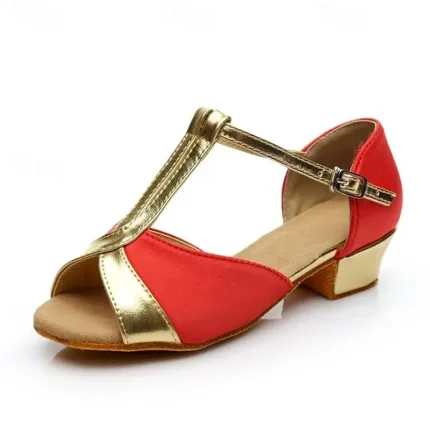 Girls' Gold and Black T-Strap Dance Shoes – Low Heel Ballroom Latin Shoes for Kids' Dance Class, Parties & Performances 2025 - Image 3