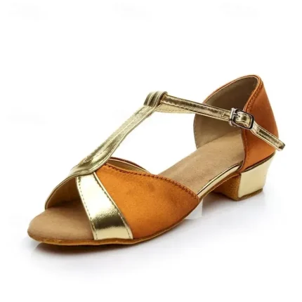 Girls' Gold and Black T-Strap Dance Shoes – Low Heel Ballroom Latin Shoes for Kids' Dance Class, Parties & Performances 2025 - Image 4