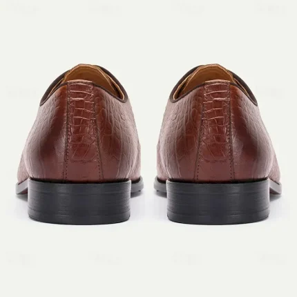 Men's Oxfords Crocodile Pattern Leather Shoes in Cognac - Elegant for Business and Kentucky Derby 2025 - Image 5