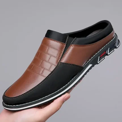 Men's Brown and Black Clogs & Mules – Lightweight Faux Leather Slip-On Shoes with Non-Slip Sole for Casual and Office Use 2025 - Image 3