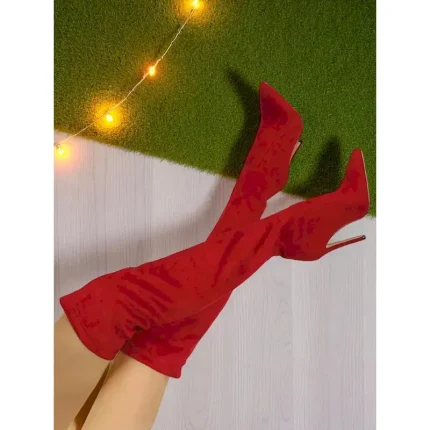 Women's Red Suede Over-the-Knee Boots - Pointed Toe Stiletto High Heels for Night Parties and Christmas Holiday Events 2025 - Image 4