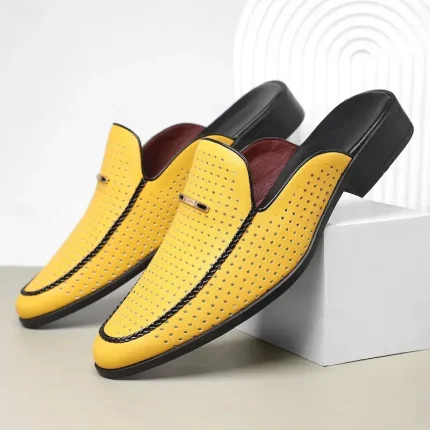 Men's Yellow Perforated Slip-On Loafers – Bold Color with Breathable Design, Lightweight and Stylish for Summer Outings, Driving and Casual Office Loo - Image 3