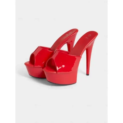Women's Red Patent Leather Platform High Heels with Open-Toe Design – Sexy Stiletto Mules for Parties and Clubwear 2025 - Image 4