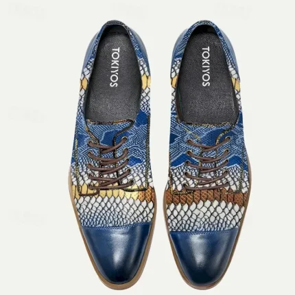Men's Premium Cowhide Leather Oxford Shoes with Snake Print – Blue Casual Dress Shoes for Formal & Party Occasions 2025 - Image 3