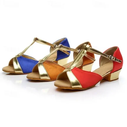 Girls' Gold and Black T-Strap Dance Shoes – Low Heel Ballroom Latin Shoes for Kids' Dance Class, Parties & Performances 2025 - Image 5