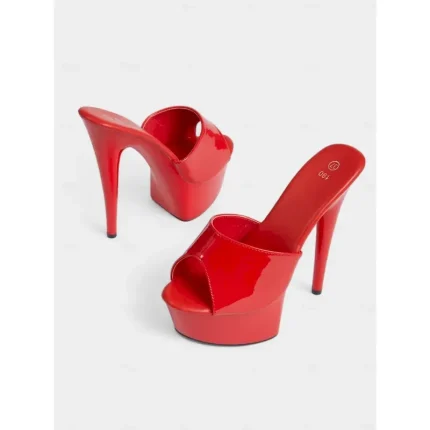 Women's Red Patent Leather Platform High Heels with Open-Toe Design – Sexy Stiletto Mules for Parties and Clubwear 2025 - Image 5