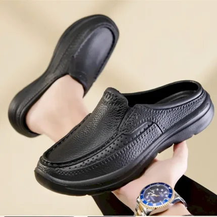 Men's Black Faux Leather Slip - On Loafers, Breathable Perforation & Shock - Absorbing Sole, Comfortable & Stylish for Daily/Work Wear 2025 - Image 4