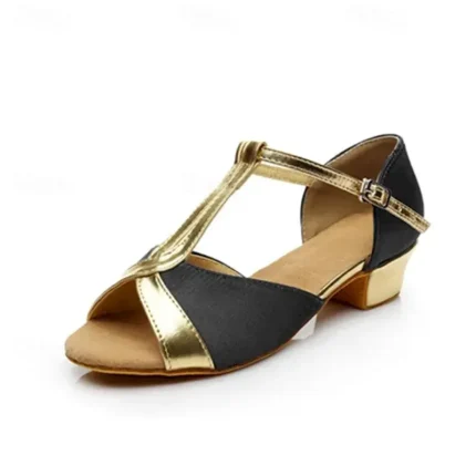 Girls' Gold and Black T-Strap Dance Shoes – Low Heel Ballroom Latin Shoes for Kids' Dance Class, Parties & Performances 2025