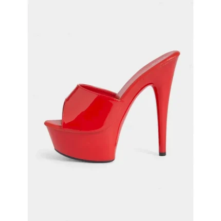 Women's Red Patent Leather Platform High Heels with Open-Toe Design – Sexy Stiletto Mules for Parties and Clubwear 2025 - Image 6